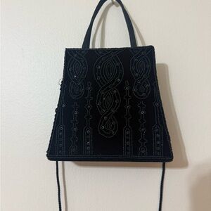 Elegant Black Beaded Handbag